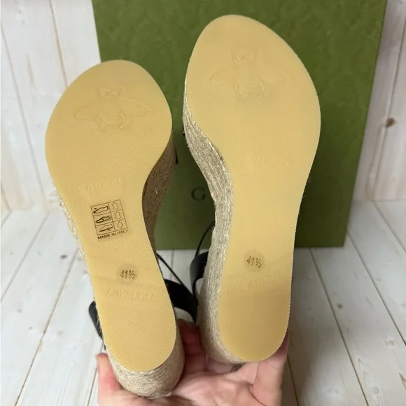 Gucci Nappa Matelasse GG Marmont Platform Espadrille Wedges Black Sz 41.5 / 11.5 - Picture 11 of 11